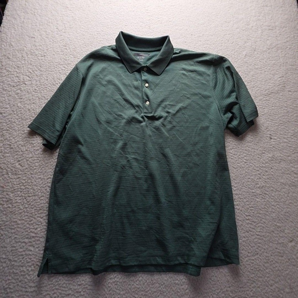 Greg Norman Polo Shirt Mens 2XL Green Stripe Play Dry Golf Performance Top
